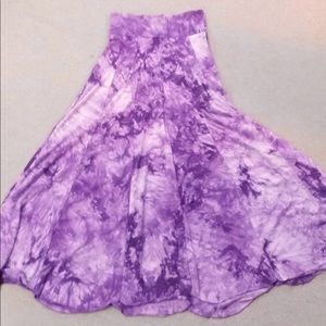 Women’s Flowing Vertical Tiered Long Purple White Tie-dye Skirt